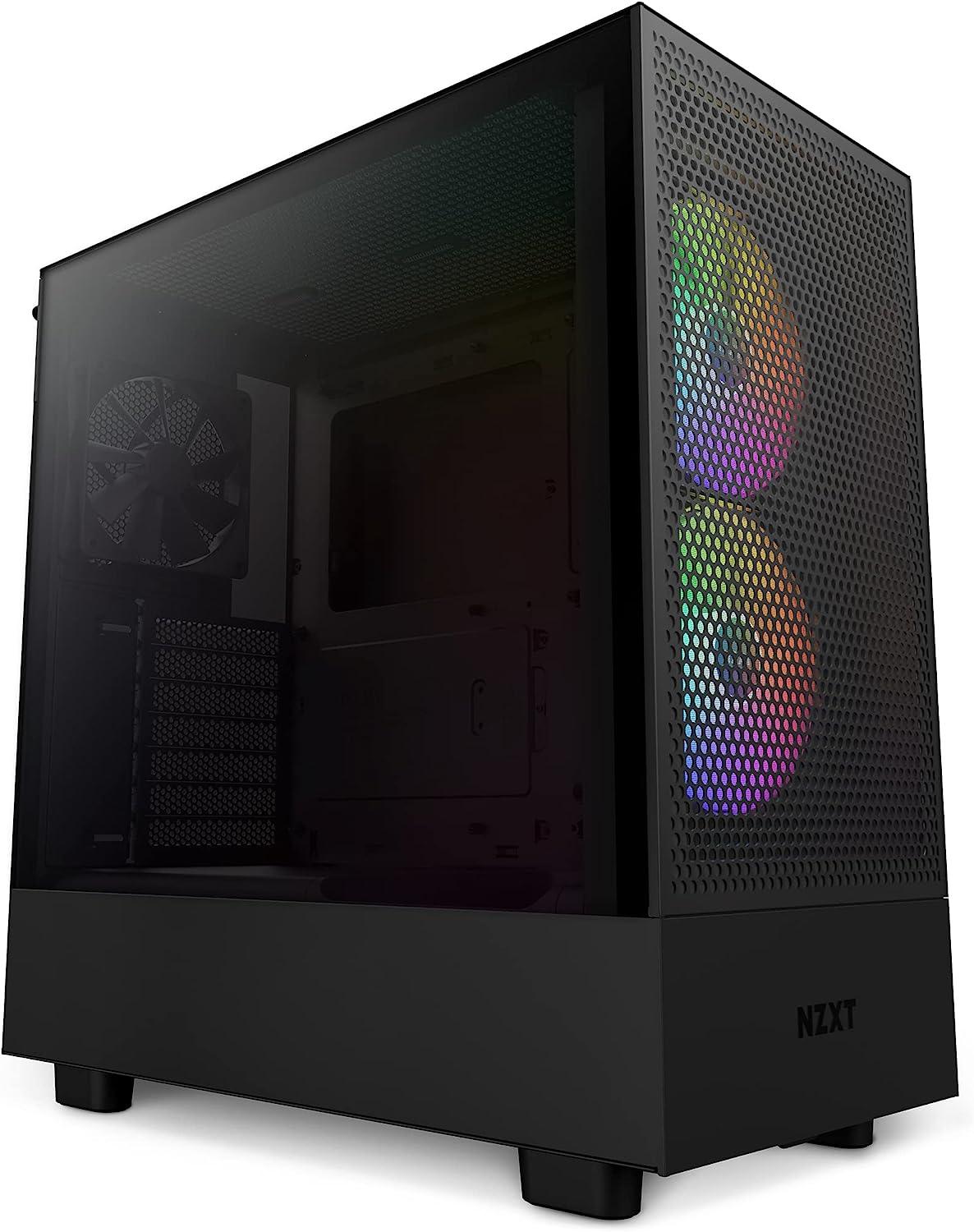 NZXT H5 Flow RGB ATX Mid Tower Case Black (2x 140mm RGB Fans + 2x 120mm ...