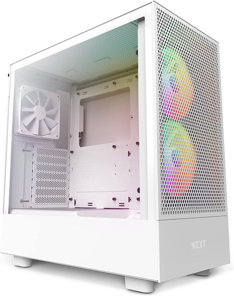 NZXT H5 Flow RGB ATX Mid Tower Case White (2x 140mm RGB Fans + 2x 120mm ...